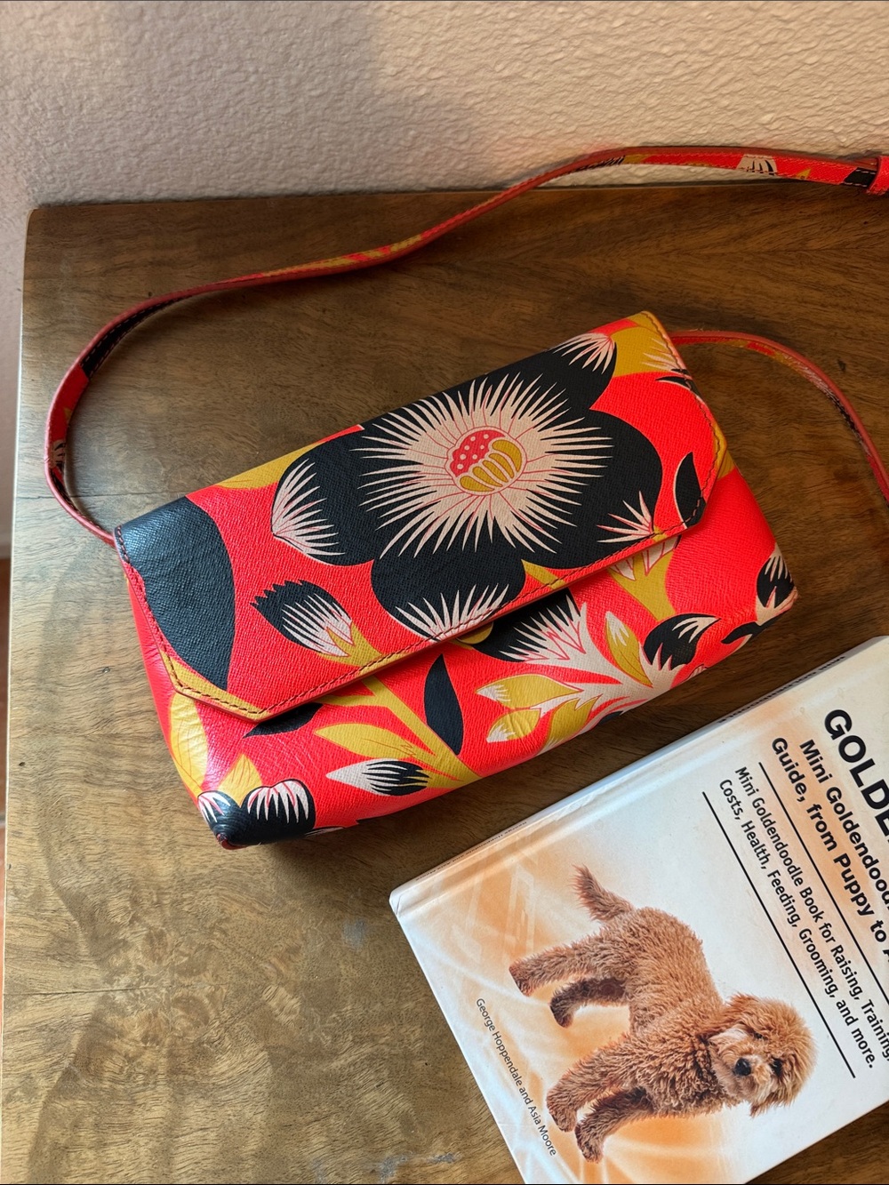 J. Crew Orange Hibiscus Floral Crossbody with Black & Yellow Accents